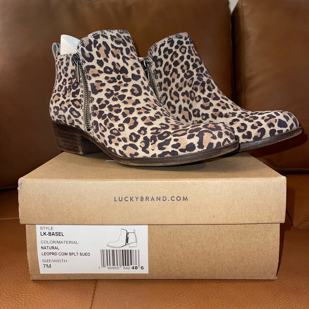 Lucky Brand Basel Leopard Print Ankle Boots women’s Sz 7